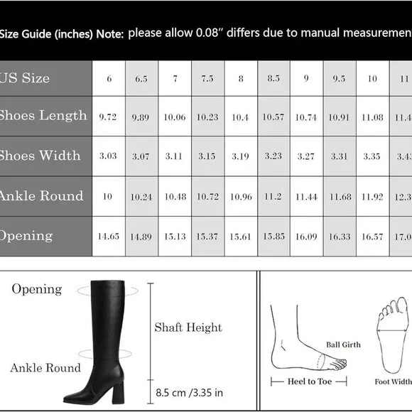 Women Knee High Boots Faux Leather Chunky Heel Square Toe Zipper Long Boots - Picture 9 of 9